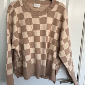 Elegant Beige Checkered Sweater